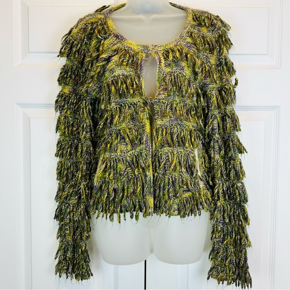 Lumiere Sweaters Lumiere Shaggy Fringe Tinsel Cardigan Medium